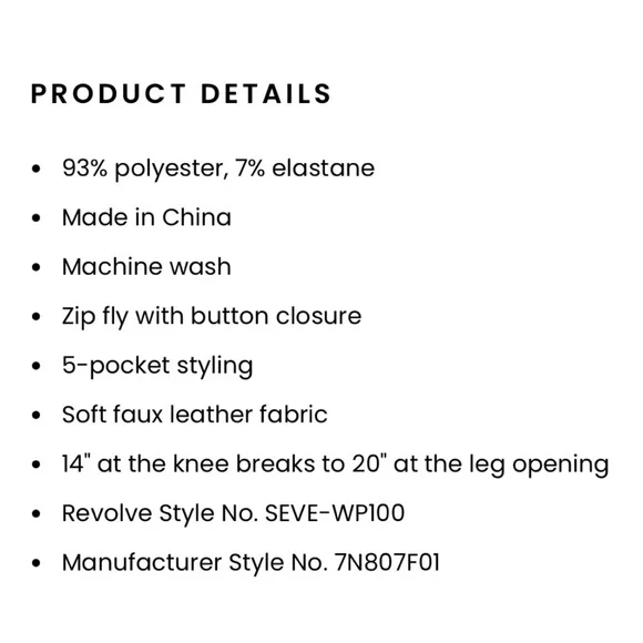 7FAM 🎸 7 For All Mankind Faux Leather High Rise Flare Pants 23 - Picture 11 of 12